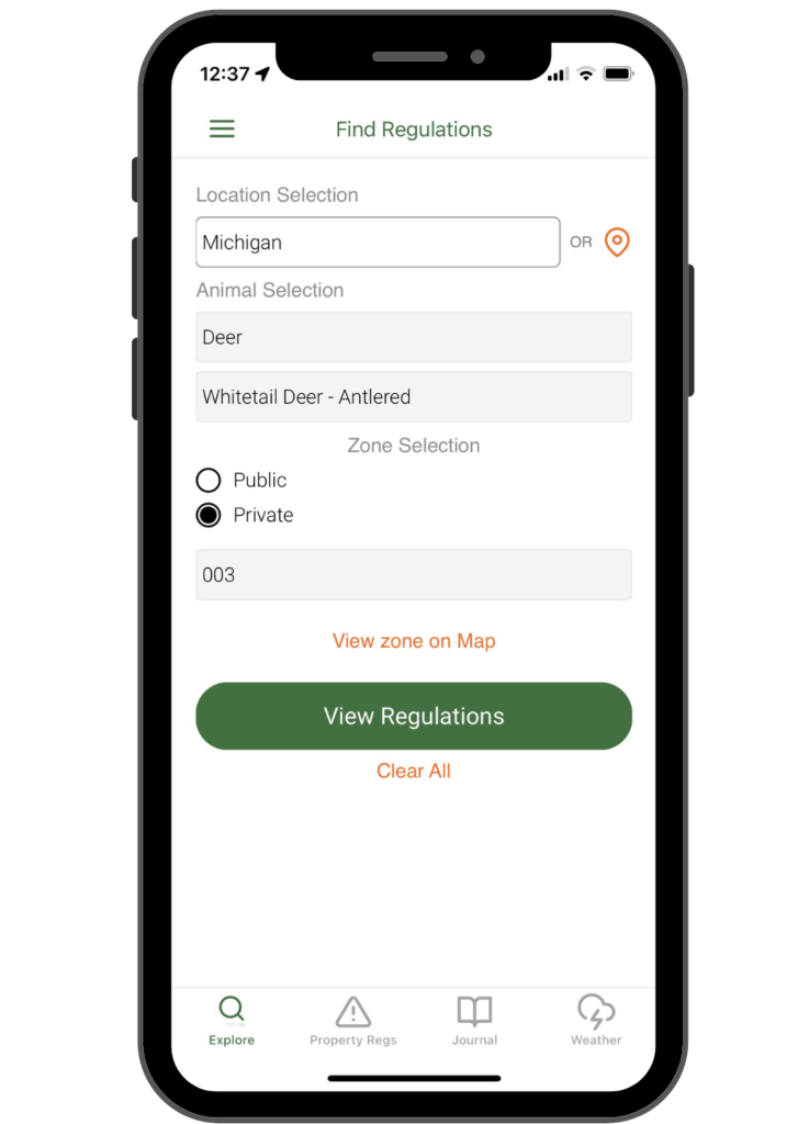 Example of finding regulations with the mobile app