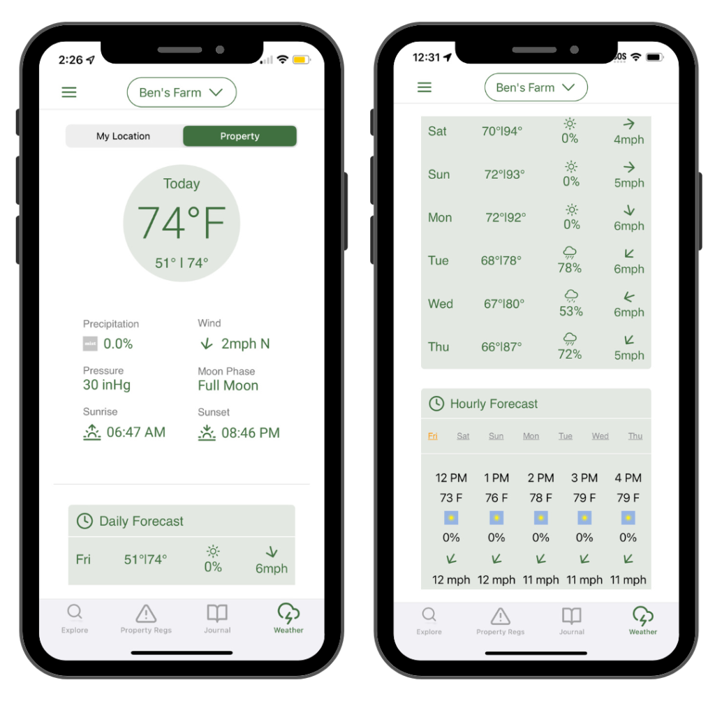 This shows the weather feature display on the app